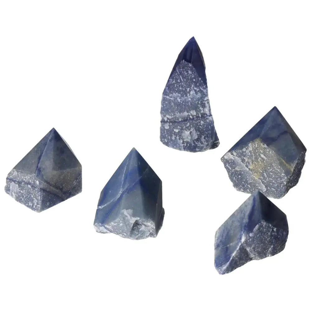 Collection of Polished Point Blue Quartz S crystals for clarity and peace from Sylvia Crystals