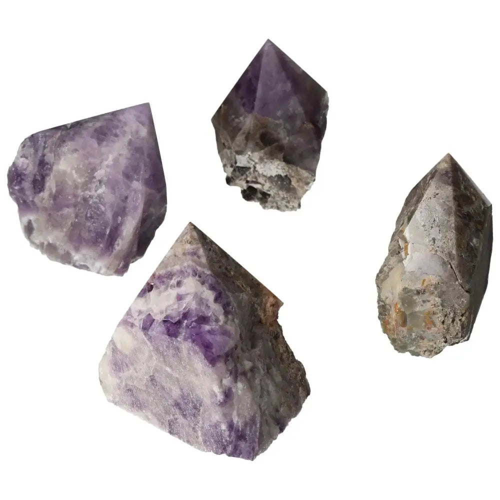 Chevron Amethyst polished points, premium crystals from Sylvia Crystals, showcasing natural beauty and metaphysical properties.