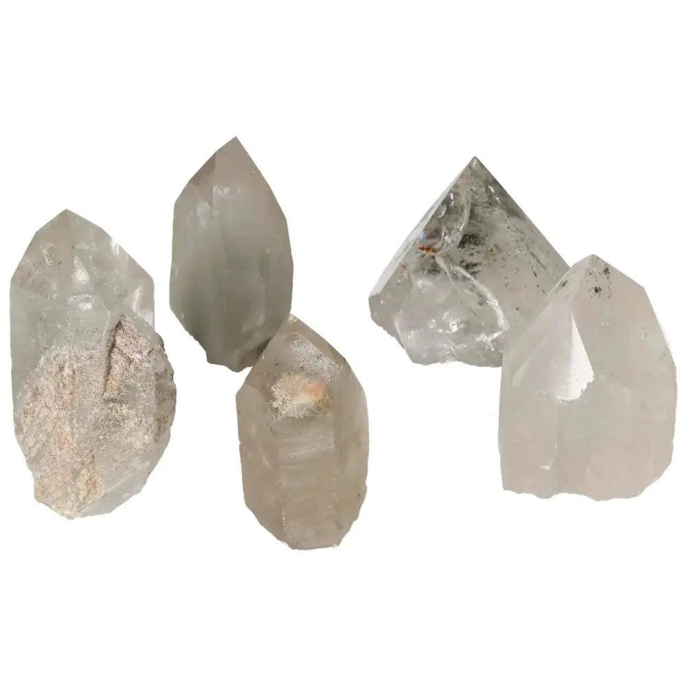 Polished Point Clear Quartz with Chlorite by Sylvia Crystals, showcasing spiritual luxury and powerful purification properties.