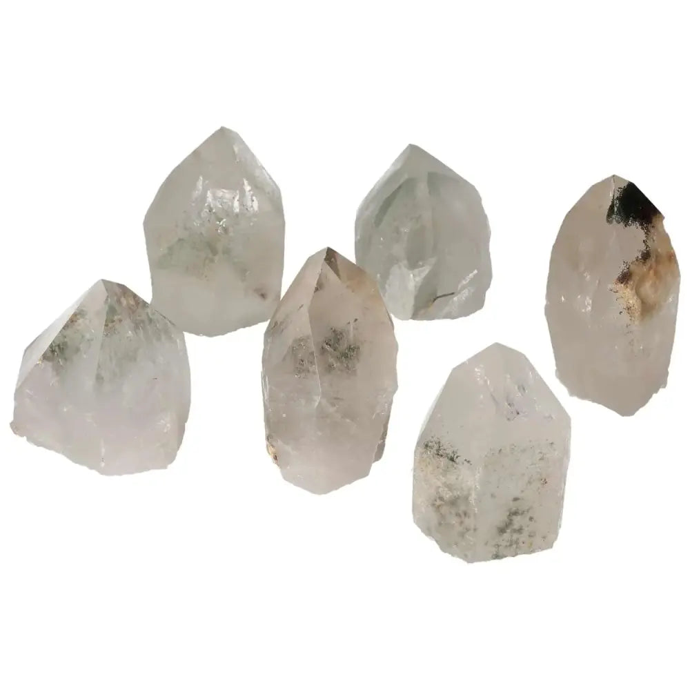 Polished Point Clear Quartz with Chlorite crystals, offering holistic energy and purity, available at Sylvia Crystals.