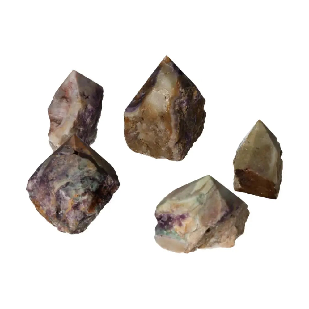 Polished Point Fluorite M gemstones, enhancing creativity and spiritual clarity, from Sylvia Crystals collection.