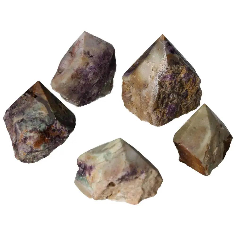 Polished Point Fluorite M gemstones by Sylvia Crystals, enhancing creativity, spirituality, and emotional balance.