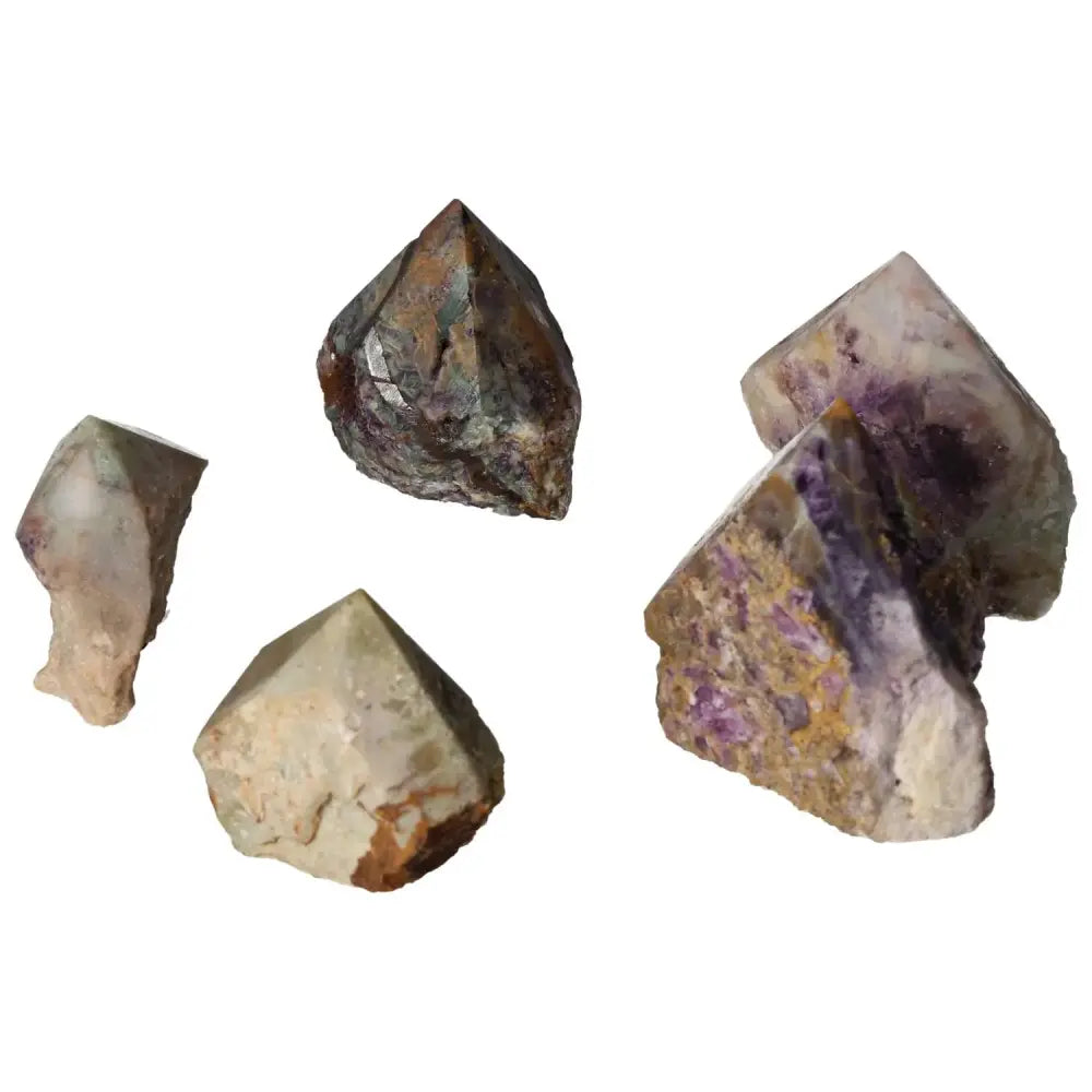 Polished Point Fluorite M gemstones showcasing vibrant colors, offering spiritual clarity and enhancing creativity by Sylvia Crystals.