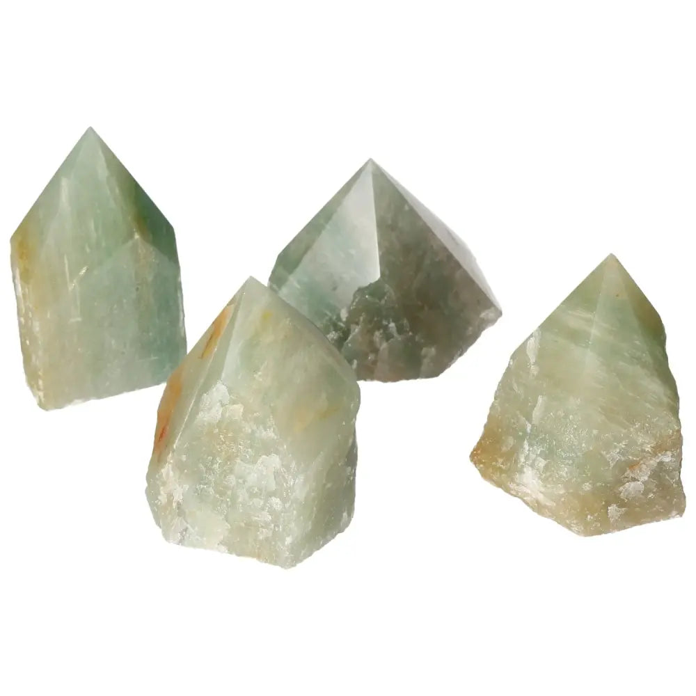Polished Point Green Quartz with Hematite M crystal collection from Sylvia Crystals, showcasing luxury and grounding energy.