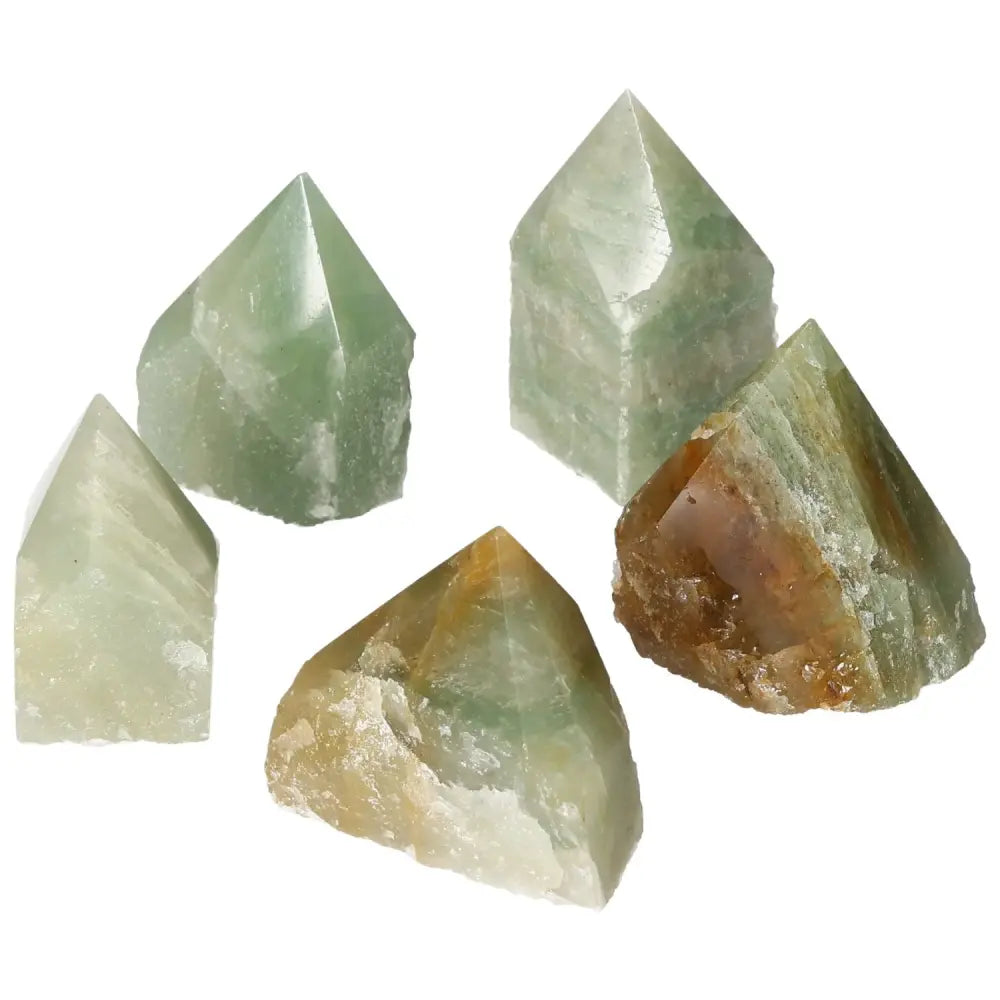 Polished Point Green Quartz with Hematite from Sylvia Crystals, showcasing exquisite craftsmanship and soothing colors.
