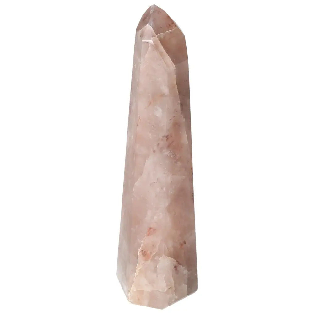 Polished Point Hematoide crystal with deep red hues and patterns, promoting spiritual harmony and conscious living by Sylvia Crystals.