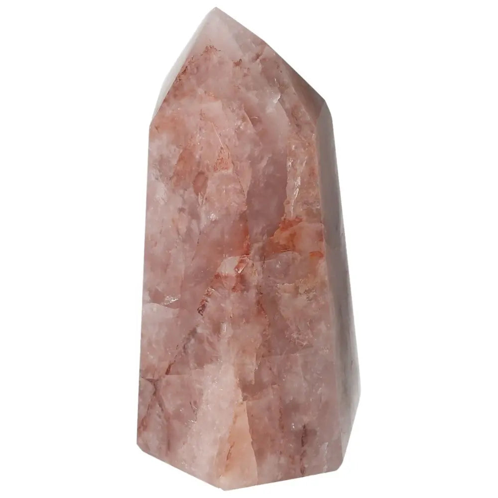 Polished Point Hematoide crystal with red and golden hues by Sylvia Crystals, showcasing elegant craftsmanship and spiritual significance.