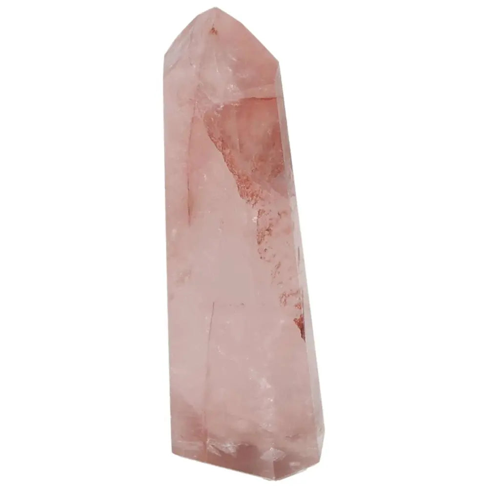 Polished Point Hematoide gemstone by Sylvia Crystals showcasing elegant hematoid quartz in a crafted point.