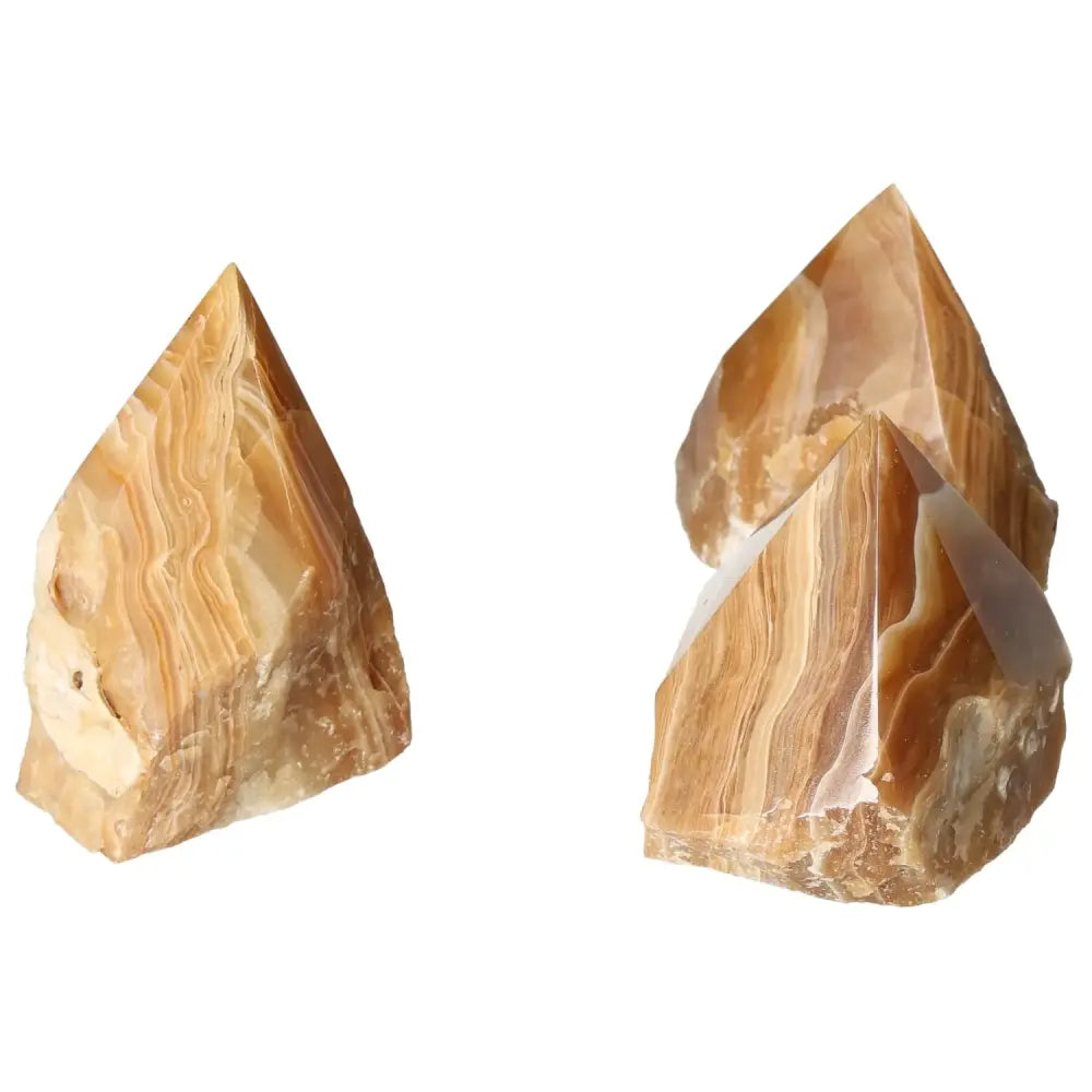 Polished Point Honey Calcite L gemstones exhibiting warm amber hues, ideal for manifesting prosperity and success.
