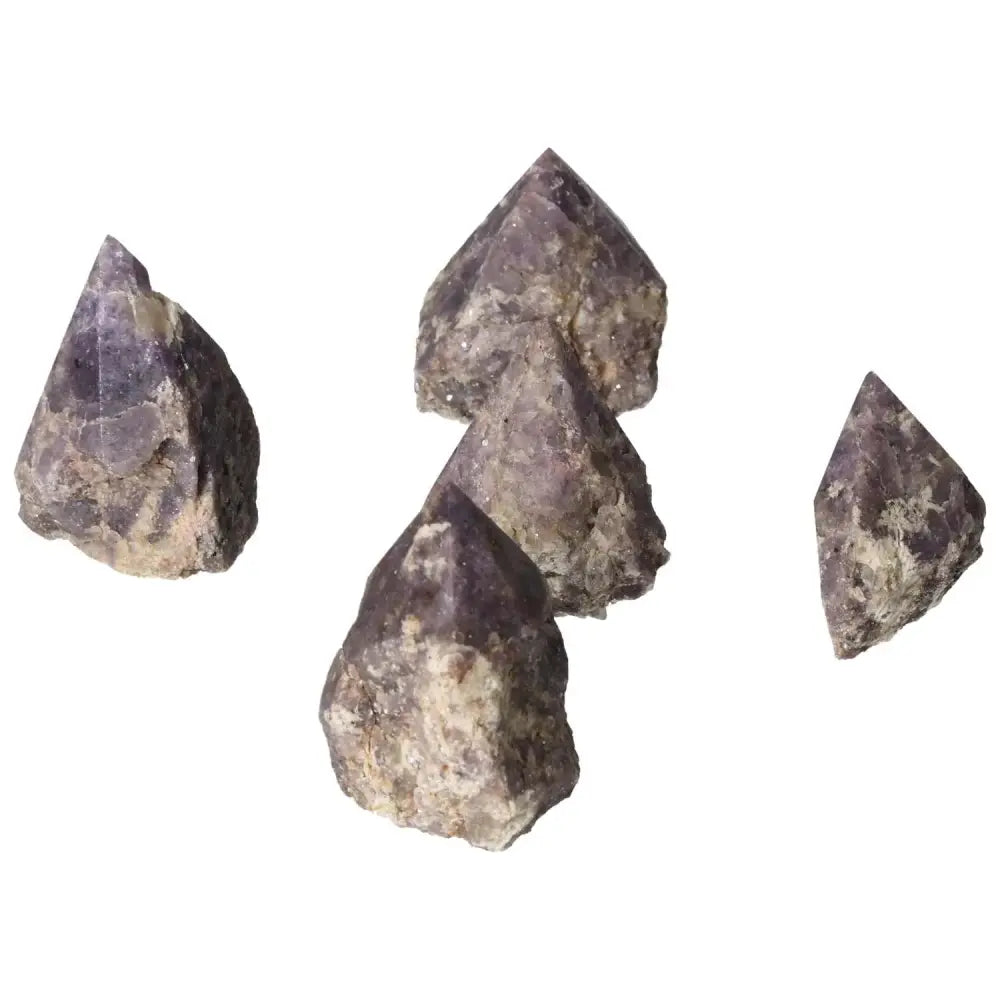Polished Lepidolite Points from Sylvia Crystals, known for soothing anxiety and enhancing emotional balance. Premium quality collection.