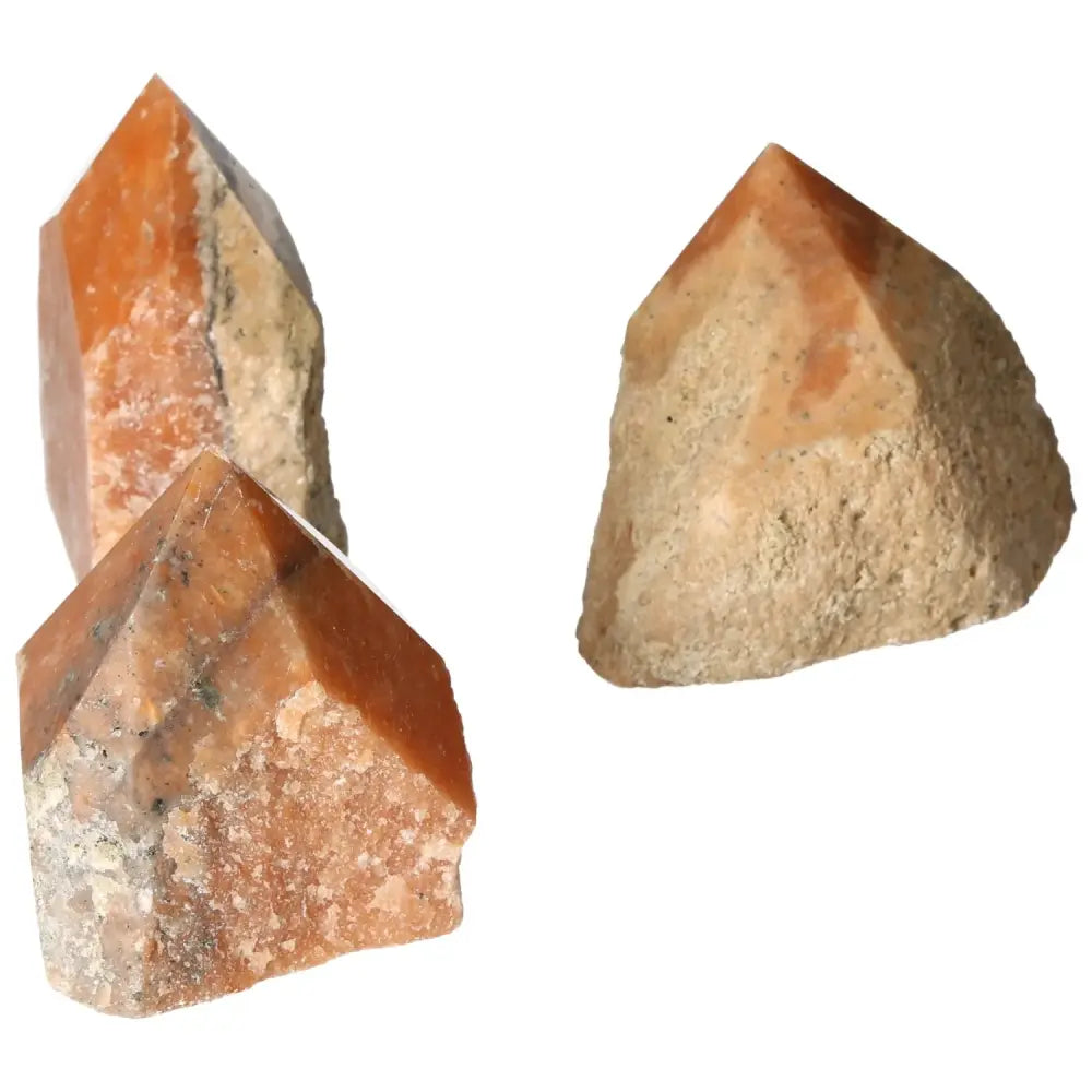 Polished Point Orange Calcite Bi-Color L crystals with vibrant hues, premium quality from Sylvia Crystals, enhancing home decor.