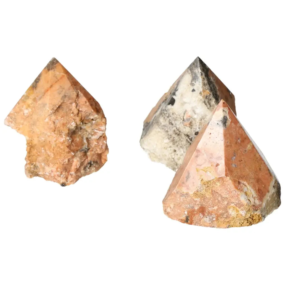 Polished Point Orquidea Calcite L gemstone by Sylvia Crystals showcasing elegant craftsmanship in earthy tones.