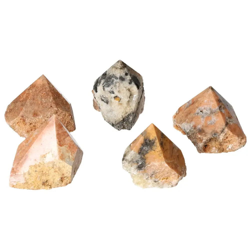 Polished Point Orquidea Calcite S crystals arranged in a group, showcasing their natural beauty and energy for personal and financial growth.