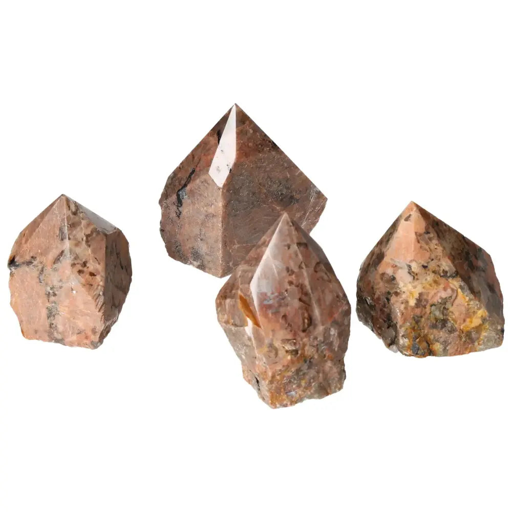 Polished Point Quartz With Feldspar M from Sylvia Crystals, showcasing natural beauty and balance for creativity and emotional stability.