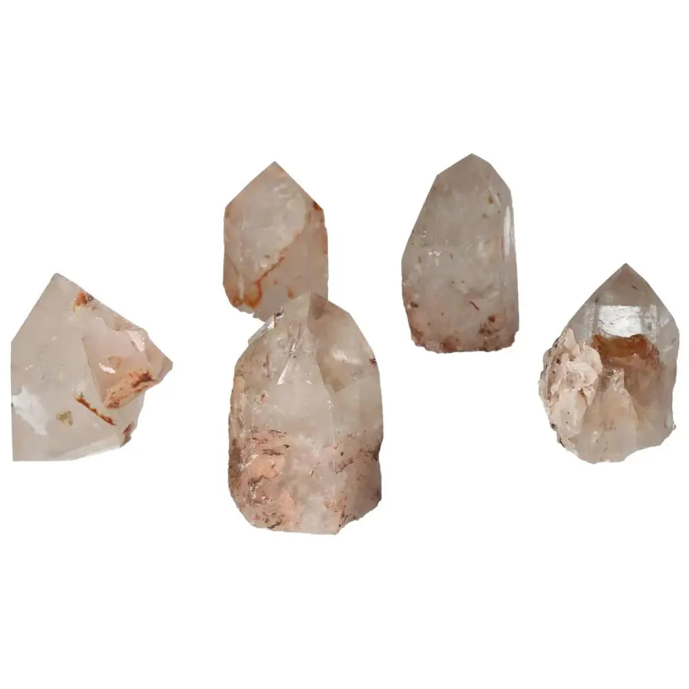 Polished Point Quartz with Hematite crystals from Sylvia Crystals, showcasing natural elegance and metaphysical qualities.