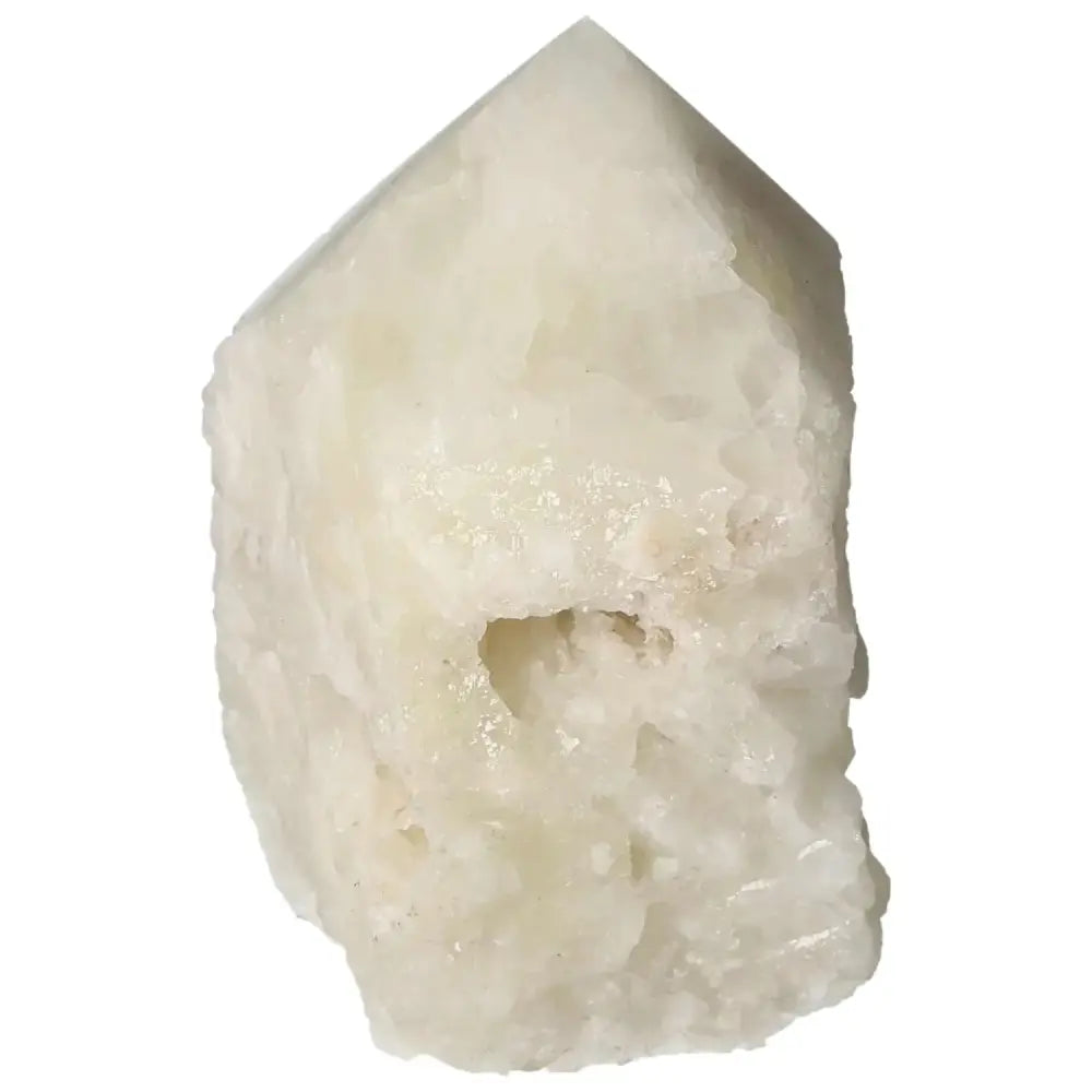 Polished Point Quartz with Sulphur crystal by Sylvia Crystals, showcasing its clarity and vibrant healing energy.