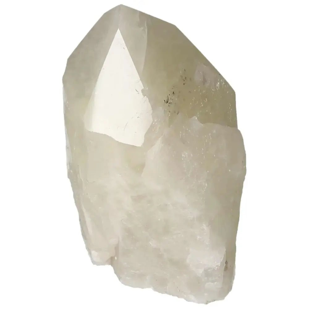 Polished Point Quartz with Sulphur crystal showcasing unique patterns and clarity.