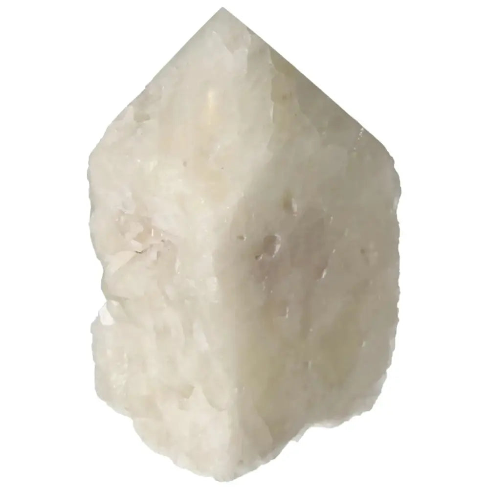 Polished Point Quartz with Sulphur gemstone by Sylvia Crystals, showcasing its pristine clarity and vibrant energy for crystal enthusiasts.