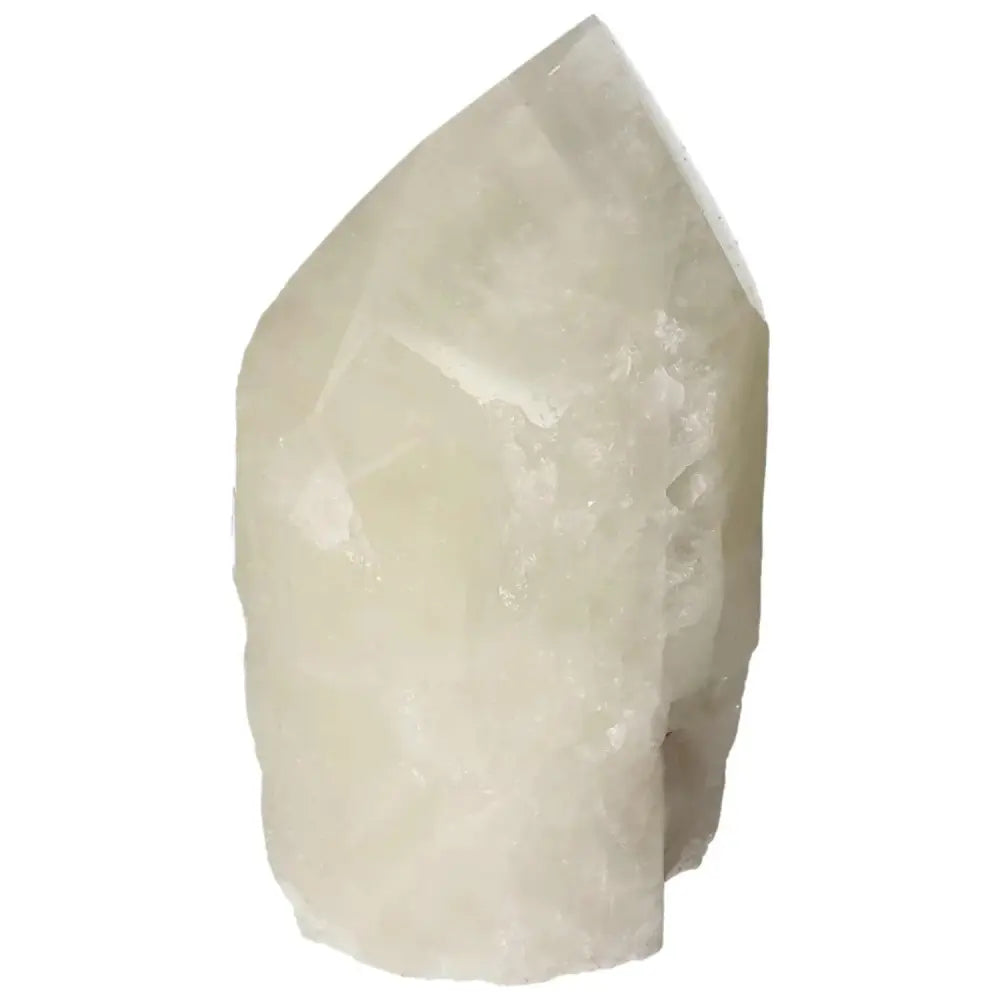 Polished Point Quartz with Sulphur crystal showcasing unique natural inclusions, enhancing its clarity and vibrant energy.