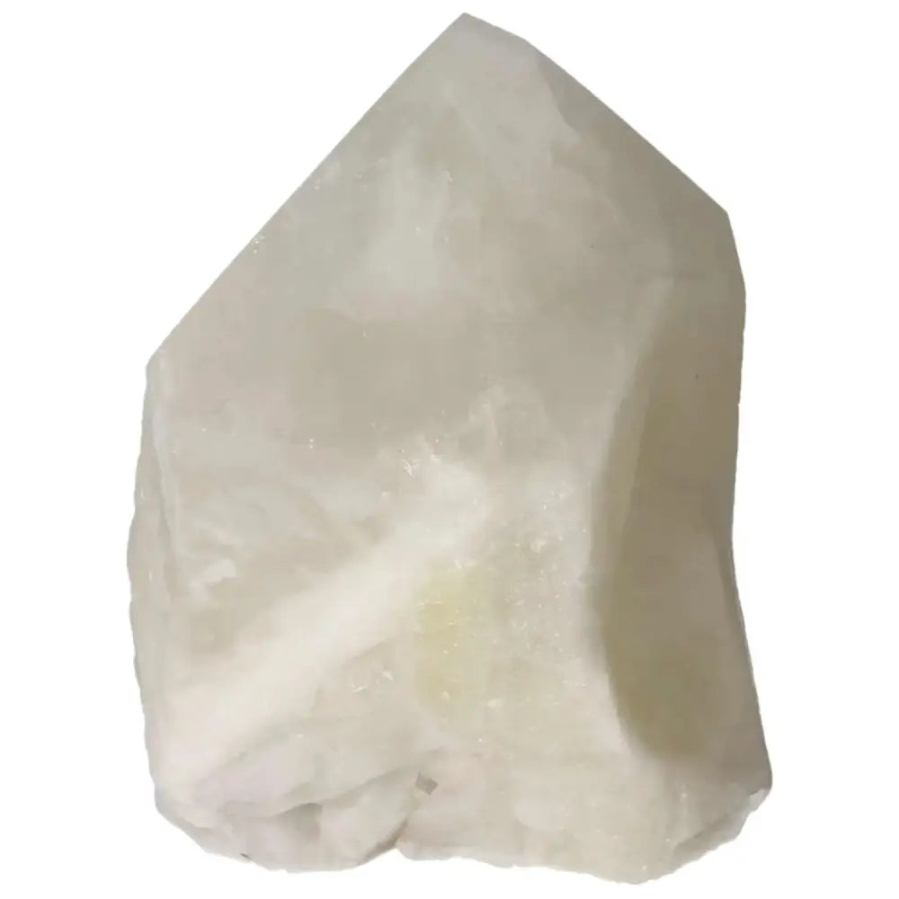Polished Point Quartz with Sulphur crystal by Sylvia Crystals, known for clarity and spiritual healing properties.
