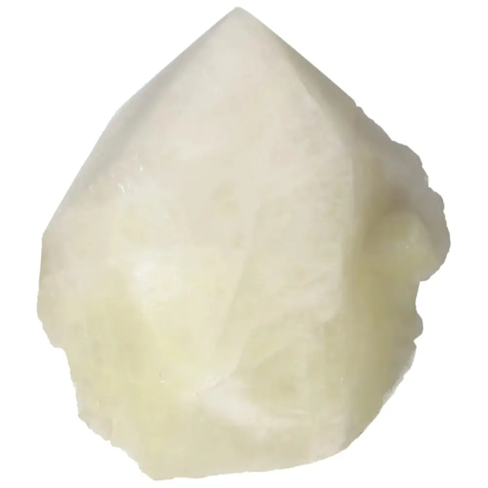 Polished Point Quartz with Sulphur crystal by Sylvia Crystals showcasing a luxurious blend of clarity and vibrant hues in natural light.