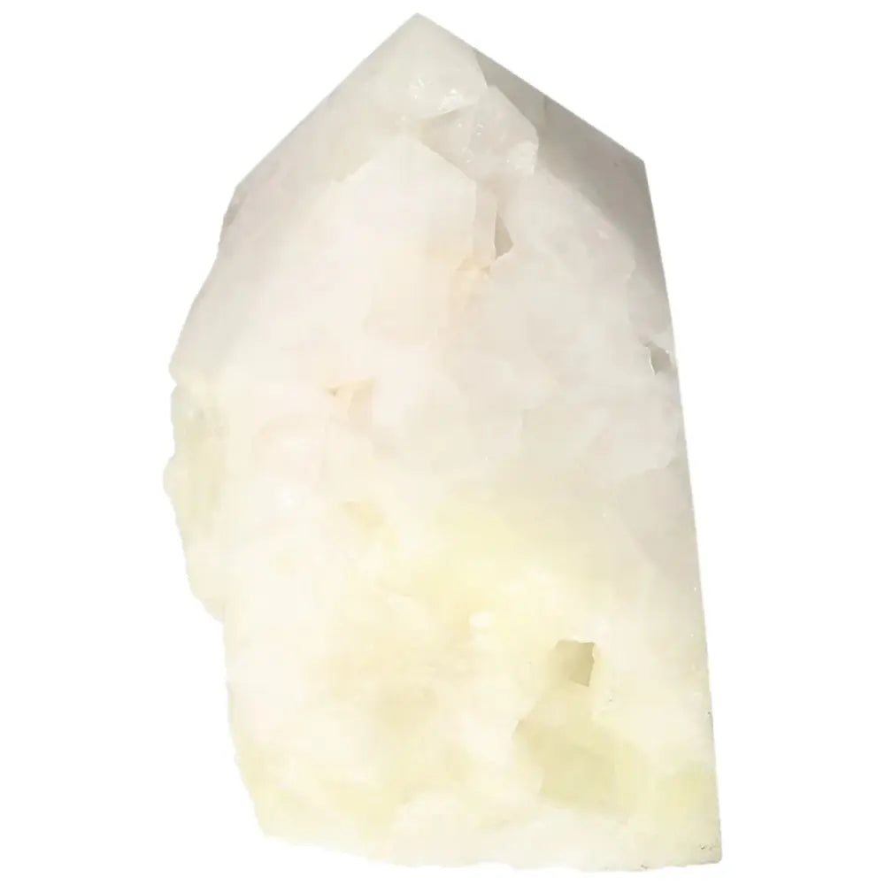 Polished Point Quartz with Sulphur crystal, premium selection from Sylvia Crystals, showcasing its clarity and vibrant sulphur hues.
