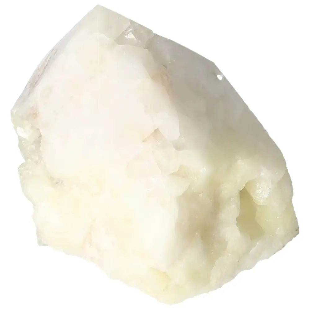 Polished Point Quartz with Sulphur gemstone from Sylvia Crystals showcasing its clarity and vibrant hues.