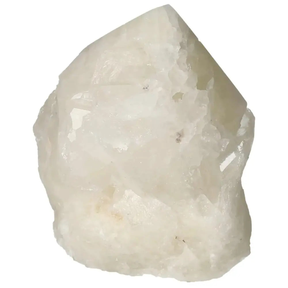 Polished Point Quartz with Sulphur crystal from Sylvia Crystals, featuring vibrant yellow hues for spiritual and energetic enhancement.