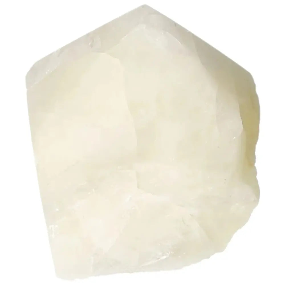 Polished Point Quartz With Sulphur by Sylvia Crystals featuring a vibrant yellow hue and powerful cleansing properties.