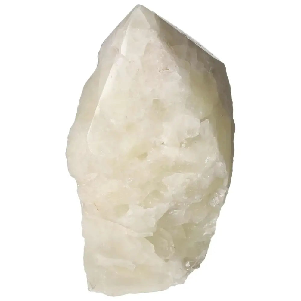 Polished Point Quartz With Sulphur gemstone displaying its unique blend of clear quartz and vibrant yellow sulphur.