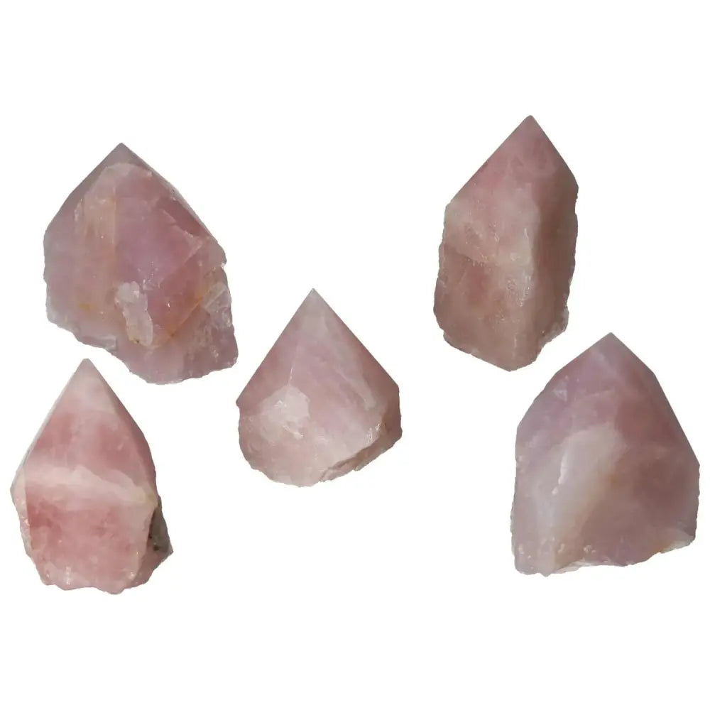 Polished Point Rose Quartz M pieces by Sylvia Crystals, showcasing luxury and gentle healing energy for modern spirituality.