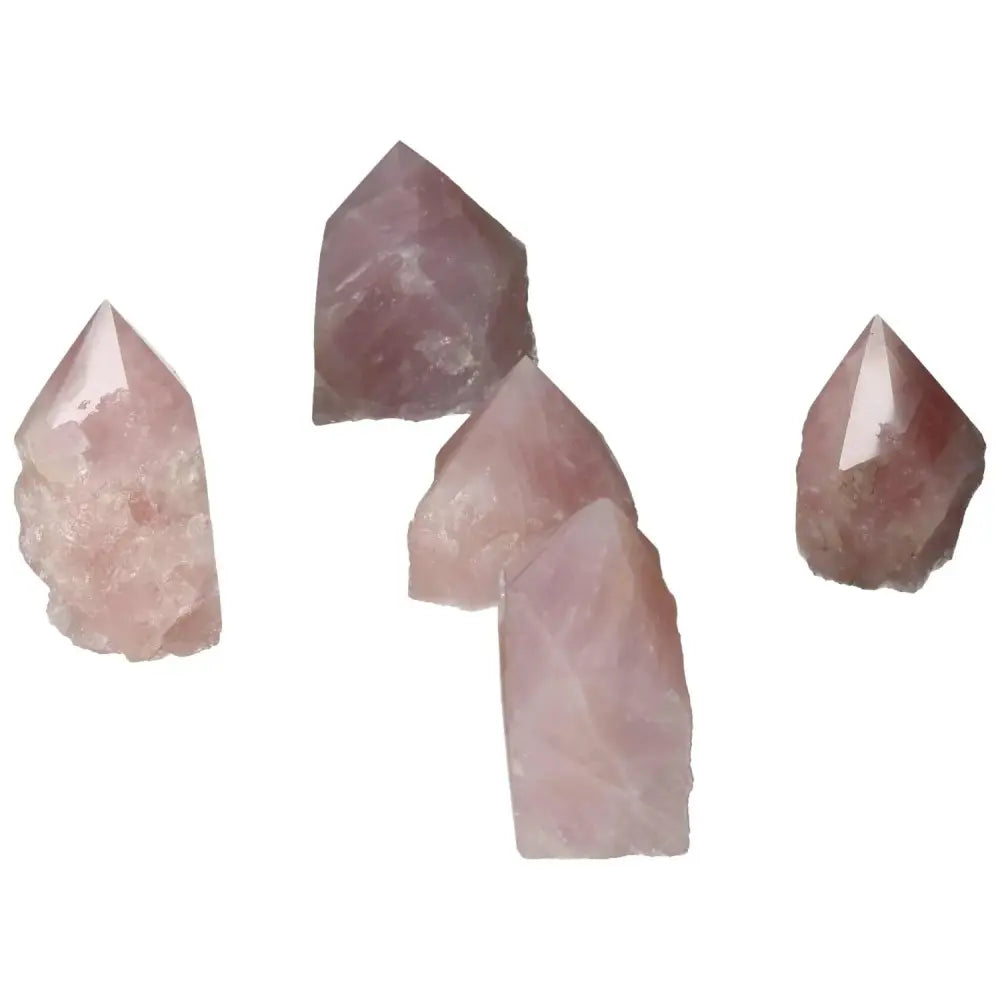 Polished Point Rose Quartz M stones from Sylvia Crystals, showcasing luxury and healing energy with a contemporary design.