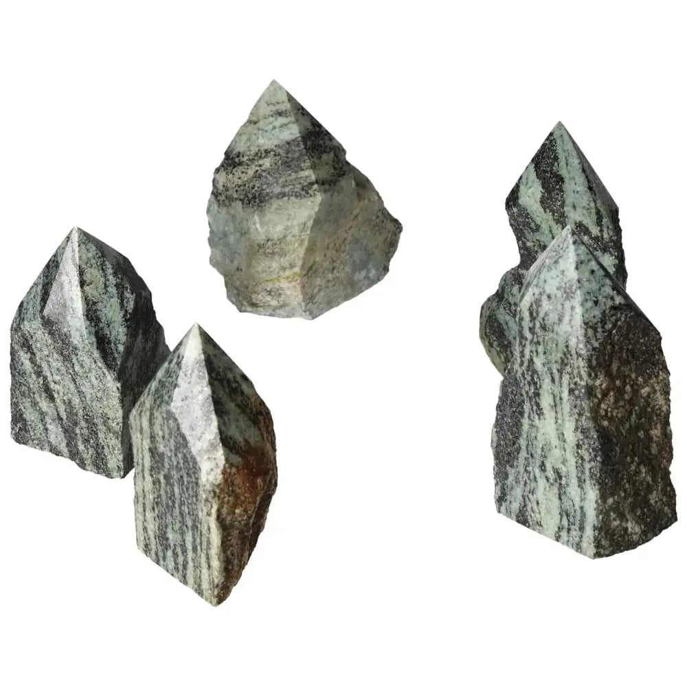 Polished Point Snake Jasper L crystals showcasing unique patterns and natural beauty, embodying luxury and spirituality.