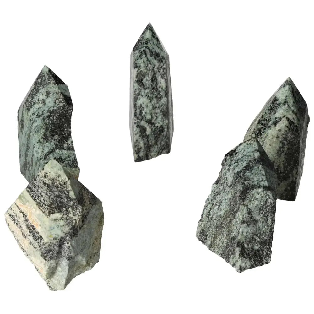 Polished Point Snake Jasper L crystals showcasing unique patterns for luxury and spirituality by Sylvia Crystals.