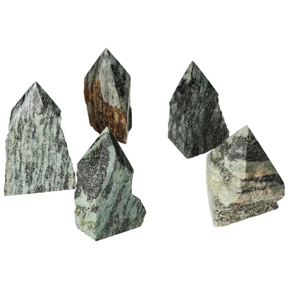 Polished Point Snake Jasper L crystals featuring unique patterns symbolizing luxury and spirituality from Sylvia Crystals collection.