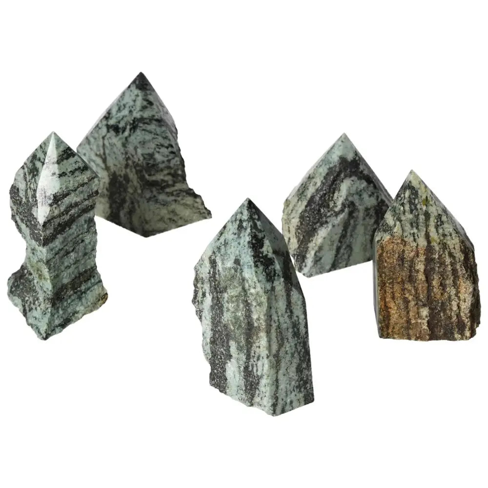 Polished Point Snake Jasper M crystals from Sylvia Crystals, showcasing unique patterns and enhancing spiritual insight.