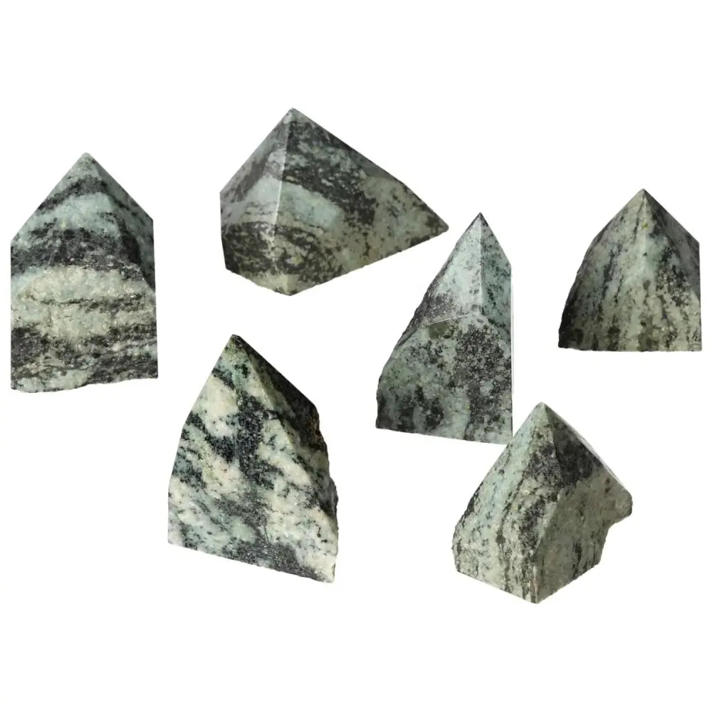 Polished Point Snake Jasper crystals showcasing unique patterns and grounding properties, perfect for luxury and spiritual balance.
