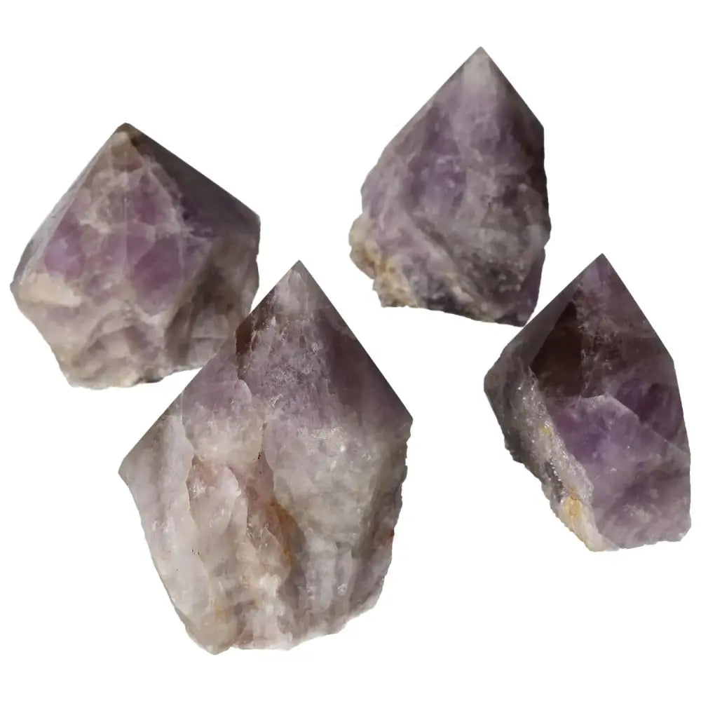 Polished Point Super Seven Amethyst L crystals with deep purple hues and intricate patterns, perfect for spiritual enhancement and luxury decor.