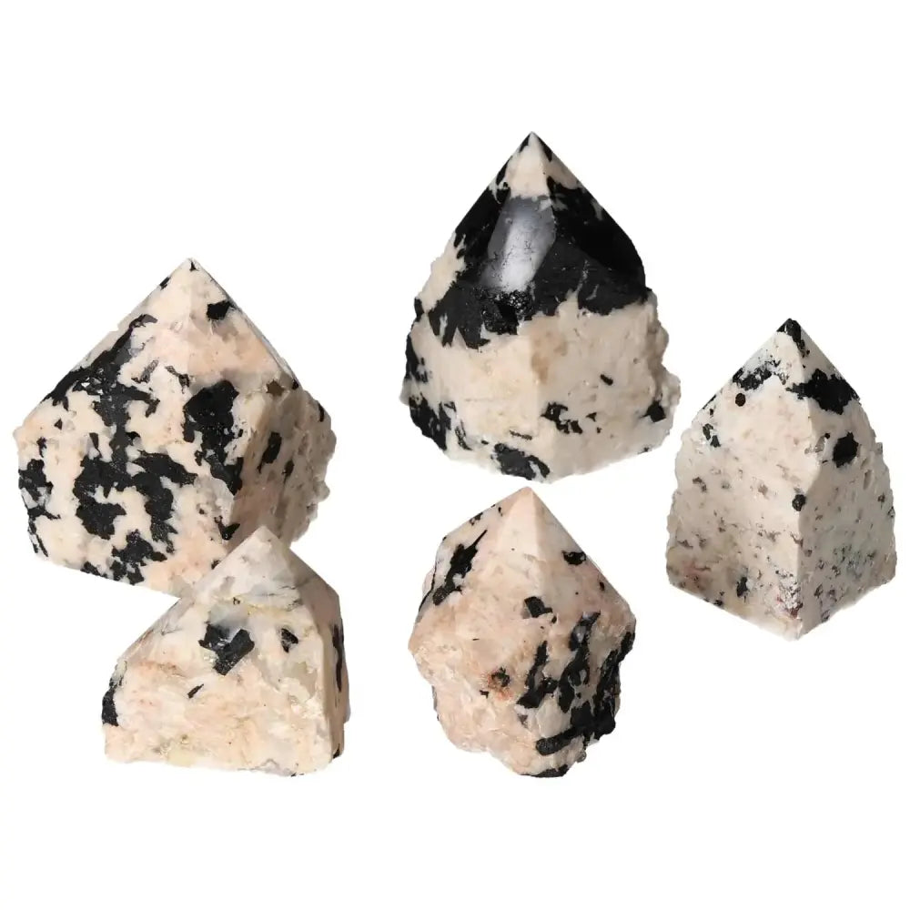 Polished Point Tourmaline with Feldspar pebbles, showcasing black and white patterns, perfect for energy and grounding.