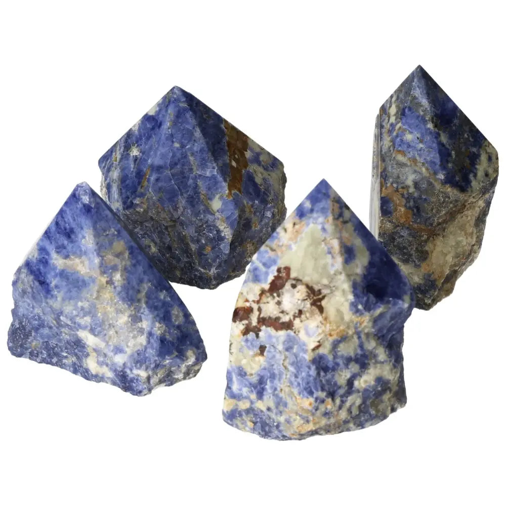 Polished Point sodalite M crystals showcasing vibrant blue hues from Sylvia Crystals, enhancing creativity and clear thinking.