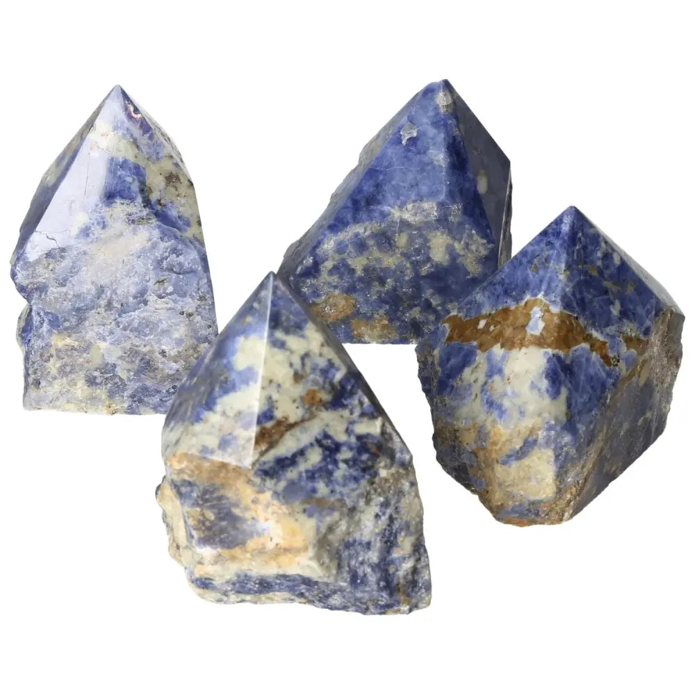 Polished Point sodalite crystals from Sylvia Crystals, promoting creativity and clear thinking, ideal for personal and professional growth.