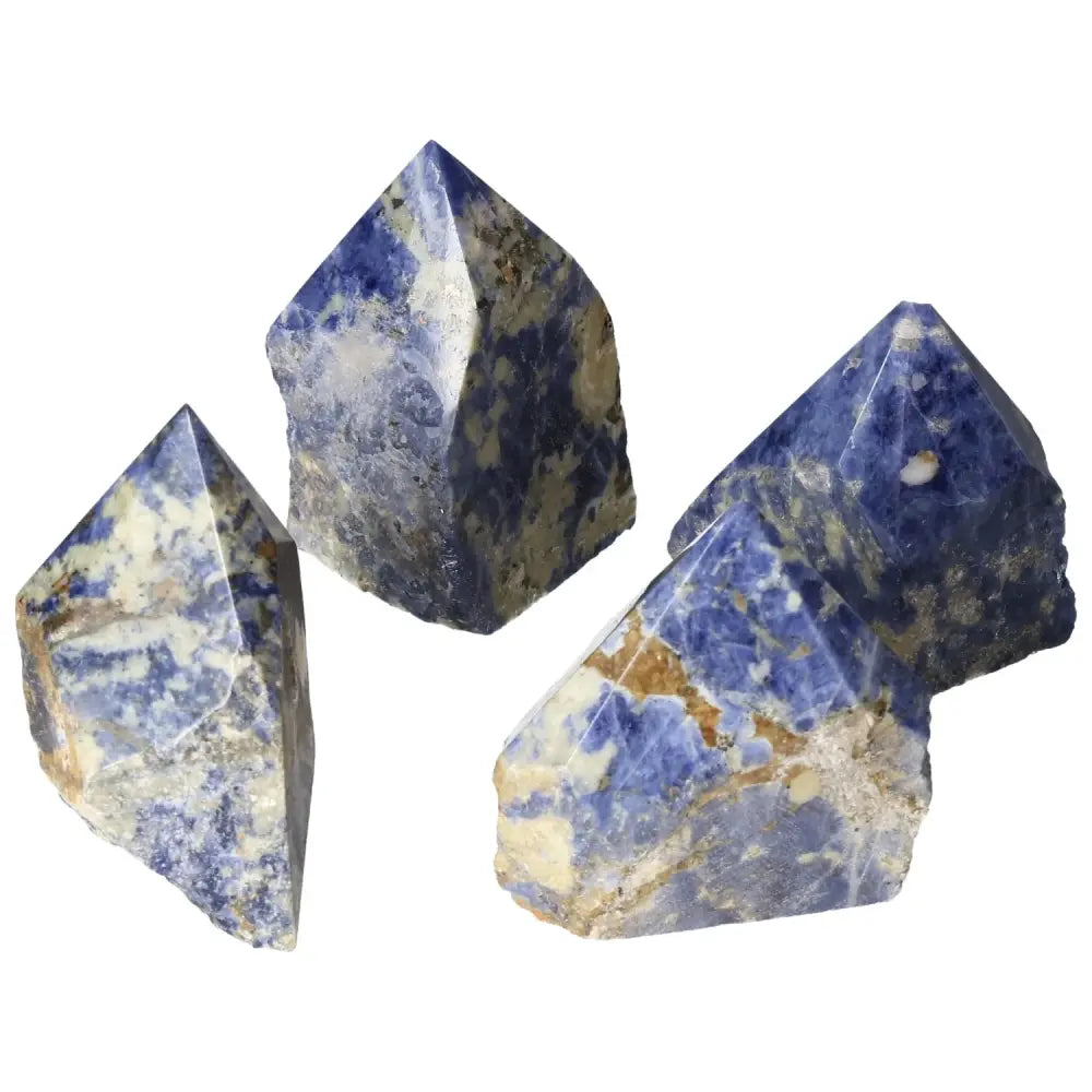 Polished Point sodalite crystals from Sylvia Crystals, promoting creativity and clear thinking, essential for growth. Premium quality.