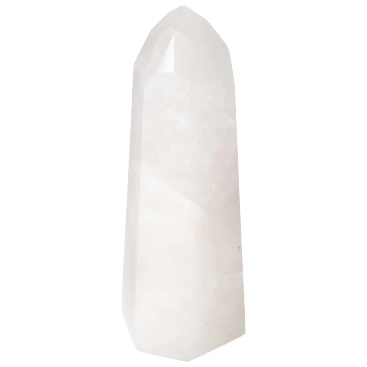 Polished Quartz Milky Obelisk from Sylvia Crystals showcasing luxury and spiritual amplification properties.