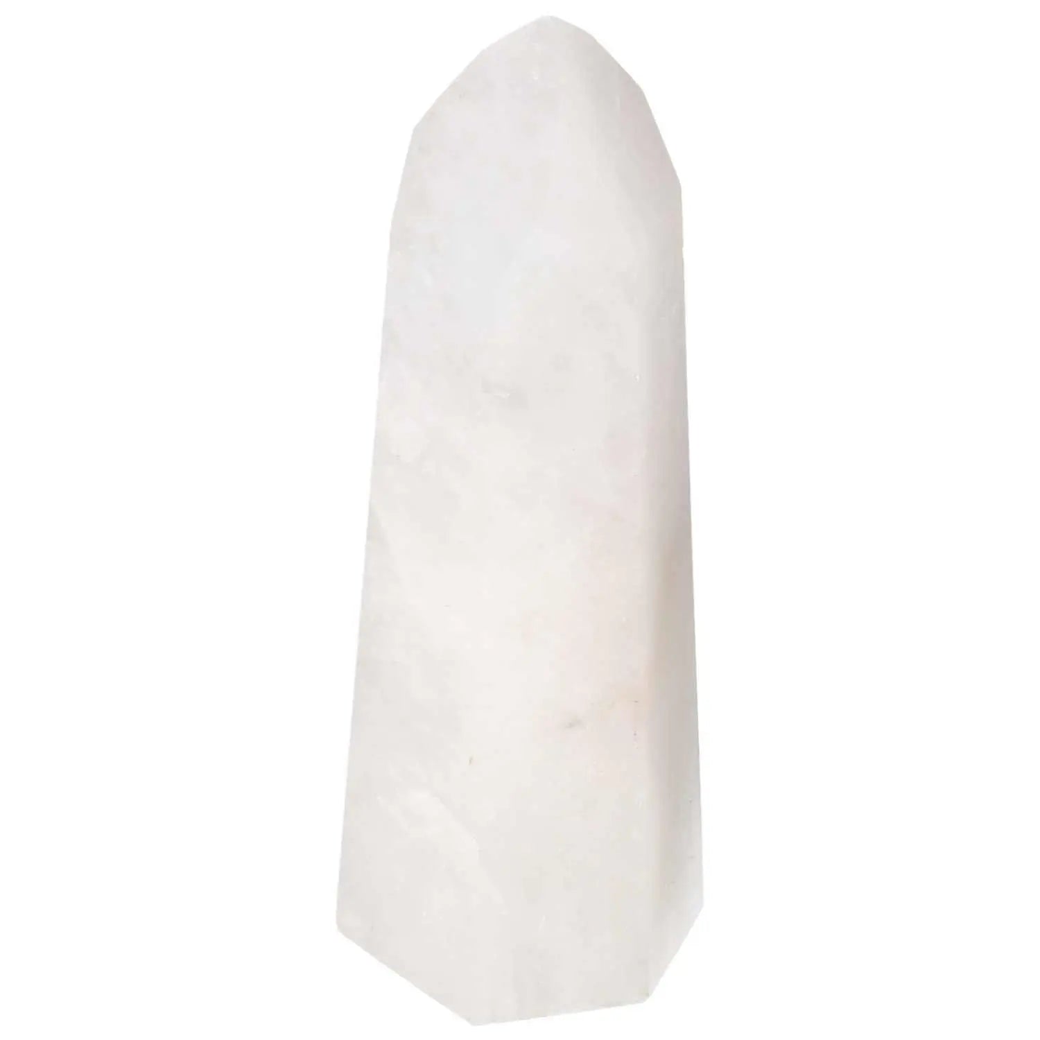 Polished Quartz Milky Obelisk by Sylvia Crystals showcasing purity and spiritual enhancement features.