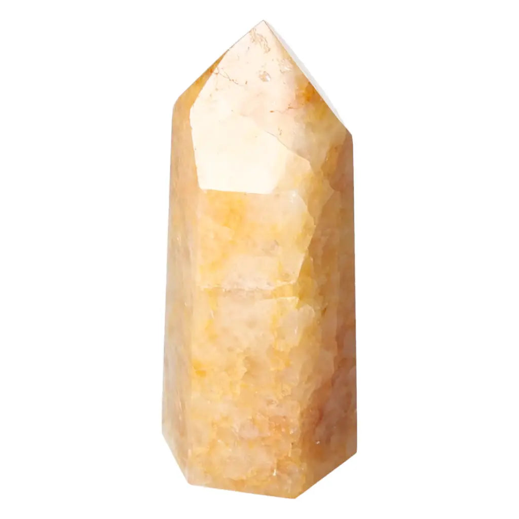 Polished Quartz Orange Obelisk by Sylvia Crystals, known for vibrant energy and luxurious allure, ideal for creative inspiration.