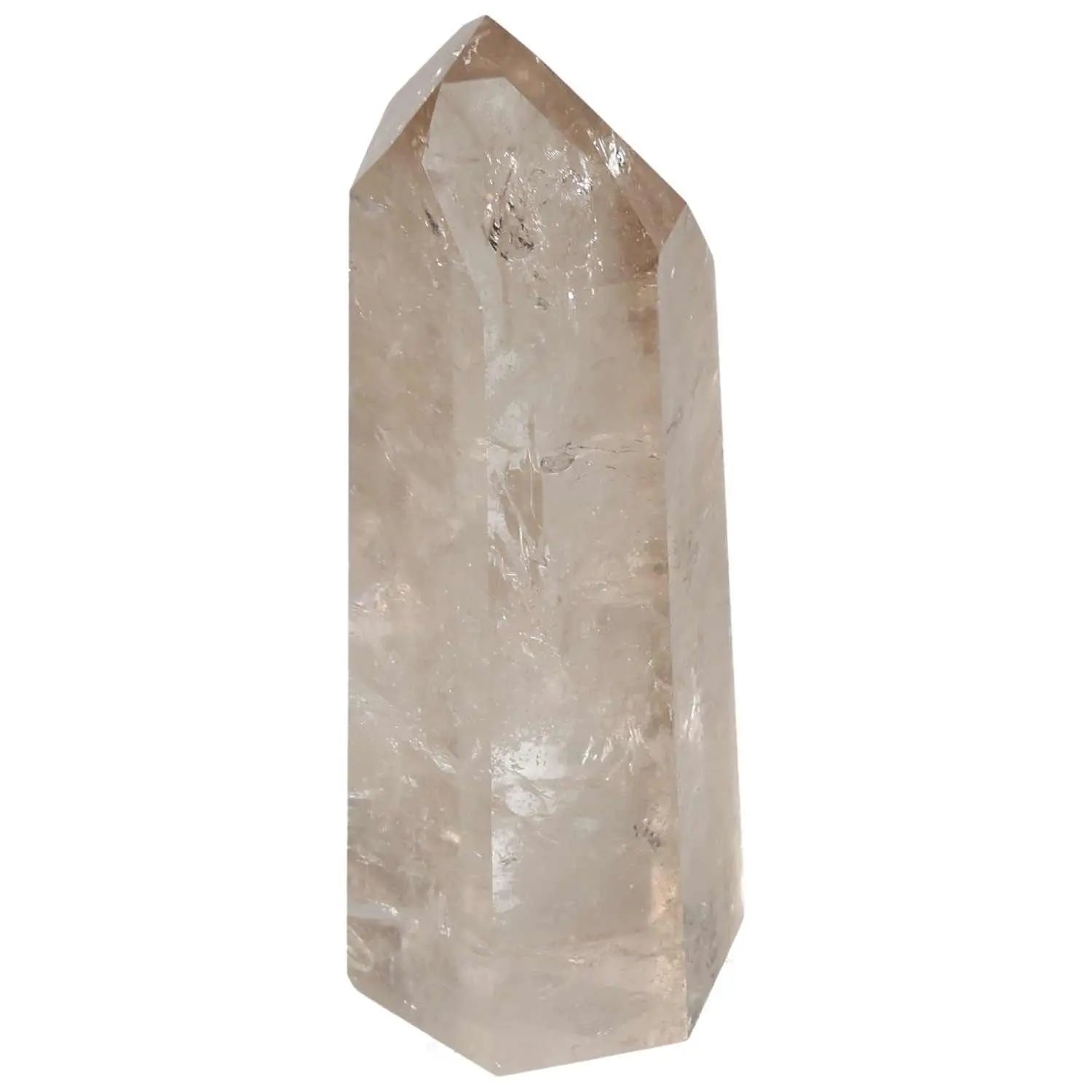 Polished Quartz Smoky Obelisk by Sylvia Crystals, highlighting its grounding and clarity properties for mental tranquility.