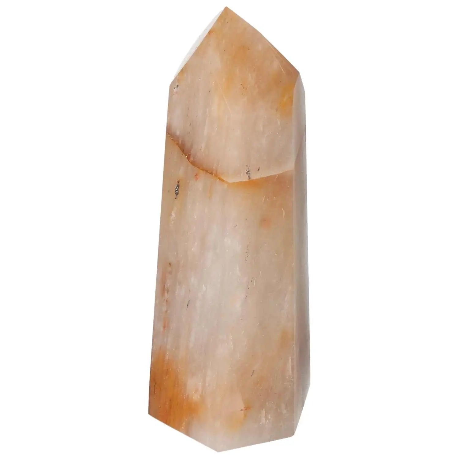 Polished Quartz Tangerine Obelisk from Sylvia Crystals, showcasing luxury and spirituality in a warm, golden hue.