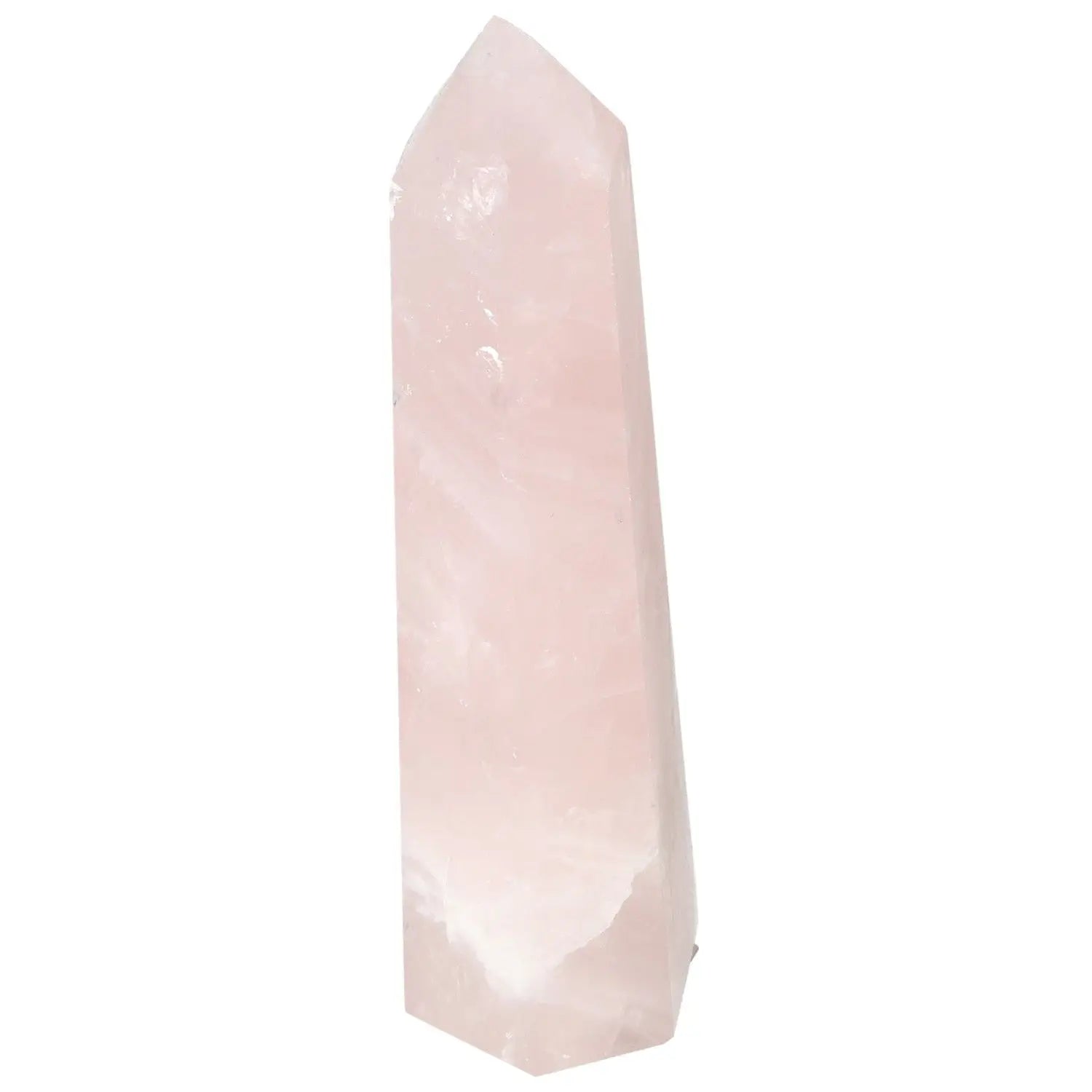 Polished Rose Quartz Obelisk from Sylvia Crystals, showcasing pink hues and elegant design, ideal for luxury and spiritual décor.