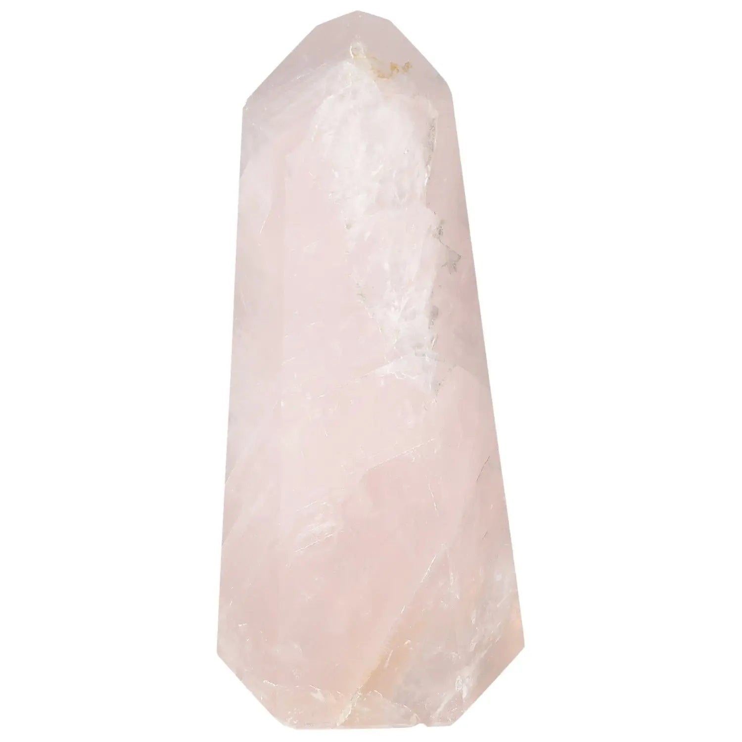 Polished Rose Quartz Obelisk from Sylvia Crystals, showcasing elegant pink hues and spiritual energy, perfect for amplifying intentions.