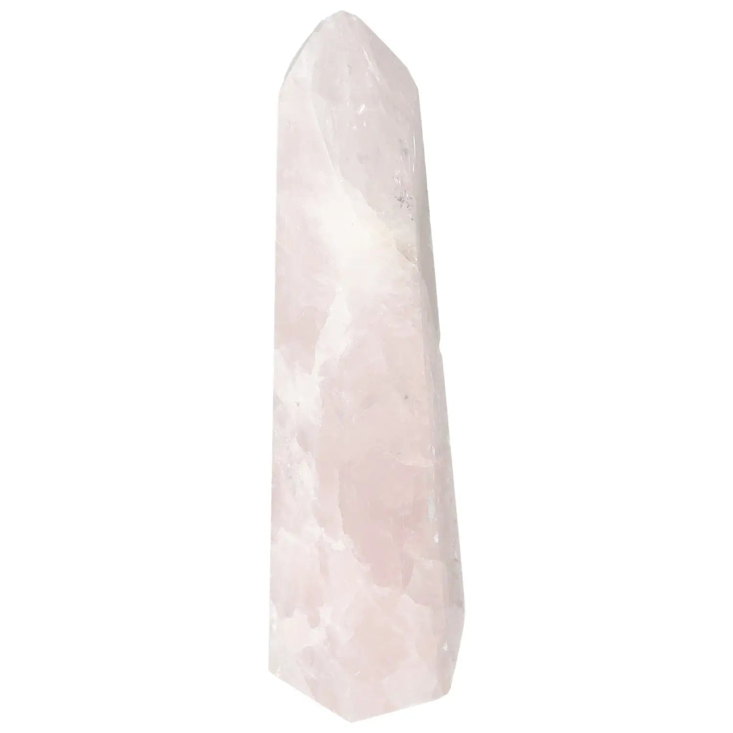 Polished Rose Quartz Obelisk from Sylvia Crystals, showcasing a luxurious gentle pink hue to promote love and harmonious energy.